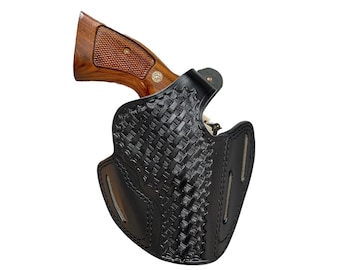 Funda de cuero para revólver BasketWeave compatible con los modelos Taurus 856, 605, 692 y 82