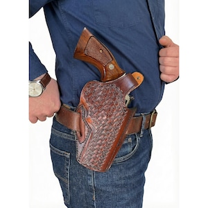 Leather Holster Fits Taurus 856, 605, 692, 82 - Basket Weave - Genuine Leather