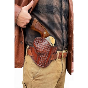 Leather Belt Holster Fits Taurus 856, 605, 692, 82 - 3 Slot Belt Loops