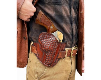 Funda de cuero para cinturón compatible con Taurus 856, 605, 692 y 82 (3 ranuras para presillas)