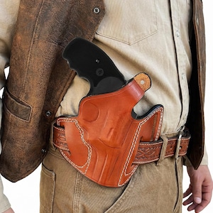 Revolver Lederhalfter für S&W 686, 10, 19, 60, 637 - 3 Slot Gürtelschlaufen