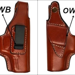 OWB - IWB Leather Holster Fits SW Mp Shield, MP40, 5906, 6906, 1911 - Double Magazine - Genuine Leather