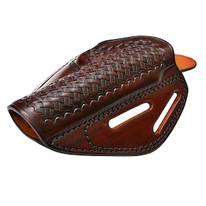 Leather Belt Holster for Ruger Mark IW/4 .22/45 Lite - Basket Weave - Premium Leather - 3 Slot Belt Loops image 4