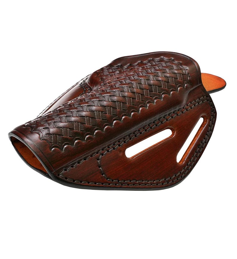 Leather Belt Holster for Ruger Mark IW/4 .22/45 Lite - Basket Weave - Premium Leather - 3 Slot Belt Loops image 4