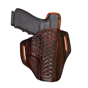 Kimber Micro 9, 1911 .45 ACP Leather Belt Holster - Fast Draw - Genuine Leather - Basket Weave