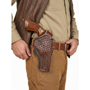 Leather Paddle Holster Fits Taurus 856, 605, 692, 82 - Basket Weave