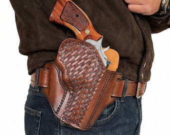 Leather Basketweave Belt Holster - Fits GP100 / SP101 Size Revolvers