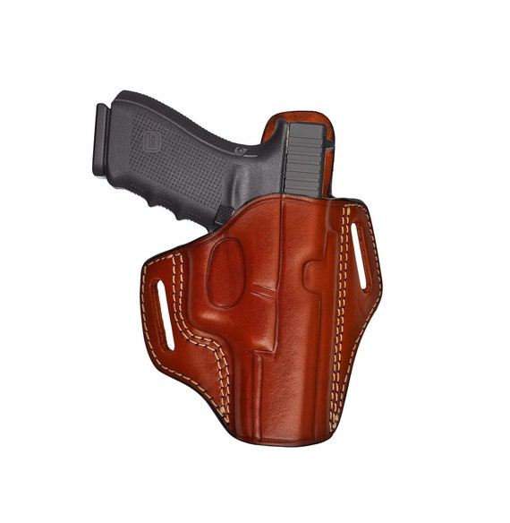 Leather OWB Holster Fits Glock 17, 19, 21, 26, 27, 30, 42, 43, 43X - Geniune Leather - Right or Left Handed