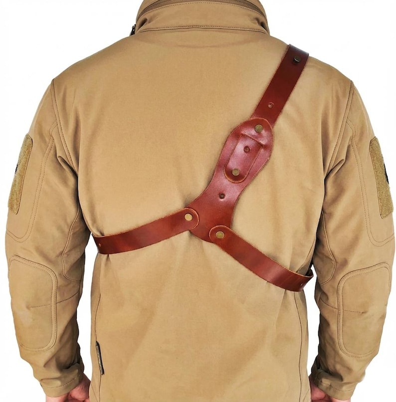 Leather Chest Holster Fits Ruger GP100, SP101 - SpeedLoader - Genuine Leather - Revolver Chest Holster image 8