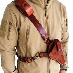 Leather Chest Holster Fits Ruger GP100, SP101 - SpeedLoader - Genuine Leather - Revolver Chest Holster image 7