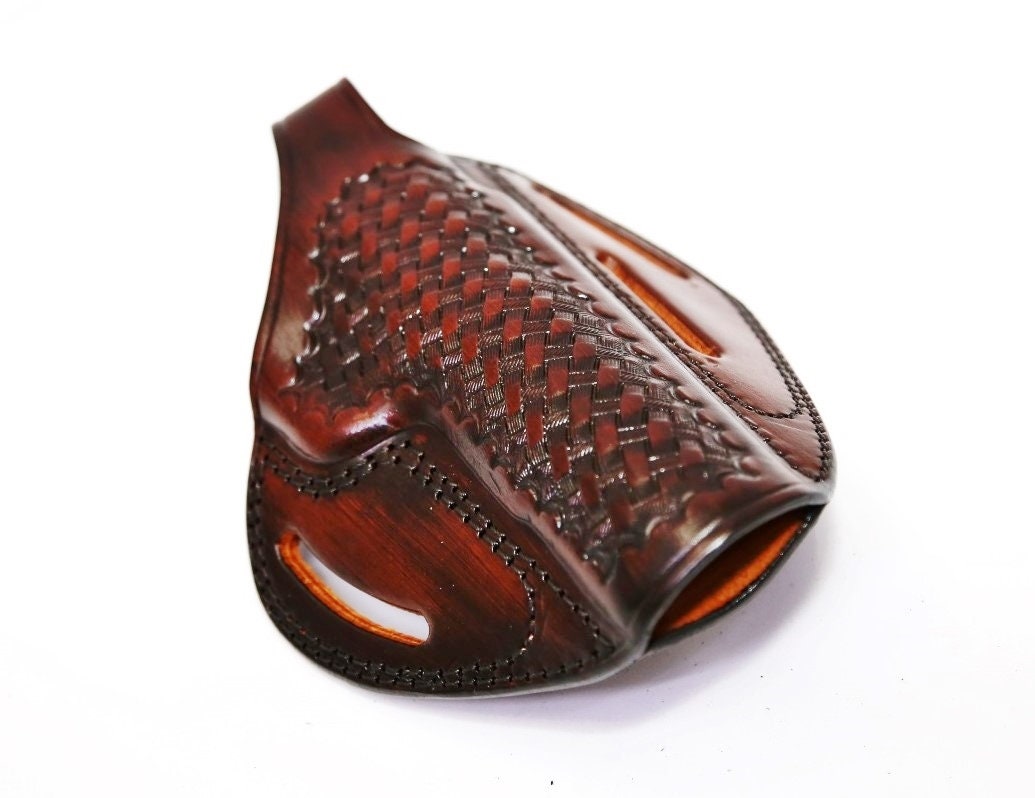 Leather Holster For Colt 1911 - Basket Weave - 3 Slot Belts - Genuine Leather - Thumb Break