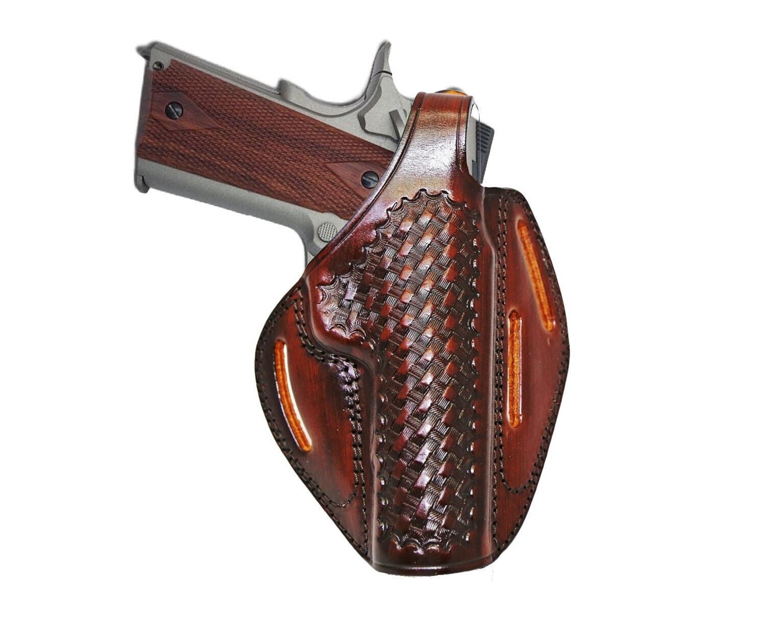 Basket Weave Leather Open Top Belt Holster for Colt Ruger Springfield  Armory 1911 45 Acp 