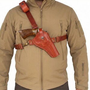 Leather Chest Holster Fits Ruger GP100, SP101 - SpeedLoader - Genuine Leather - Revolver Chest Holster image 5