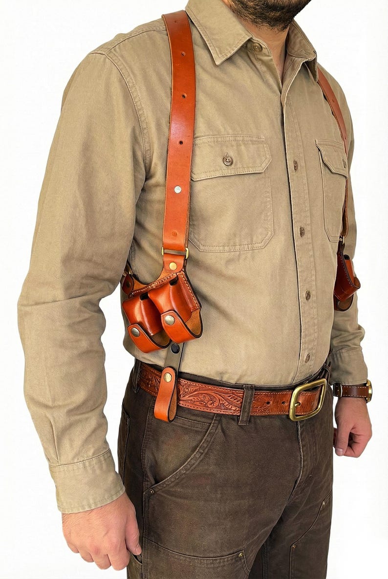 Fondina in pelle per spalla adatta a Ruger GP100 o SP101 - Pelle di prima qualità immagine 2