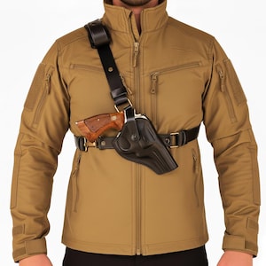 Leather Chest Holster Fits Ruger GP100, SP101 - SpeedLoader - Genuine Leather - Revolver Chest Holster image 1