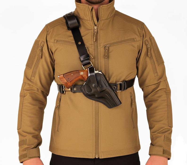 Leather Chest Holster Fits Ruger GP100, SP101 - SpeedLoader - Genuine Leather - Revolver Chest Holster image 1