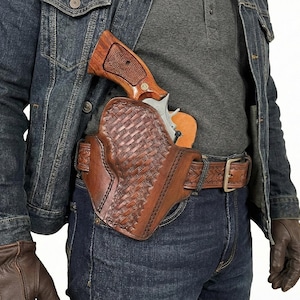 Leather Holster Fits Taurus 856, 605, 692, 82 - OWB Basket Pattern
