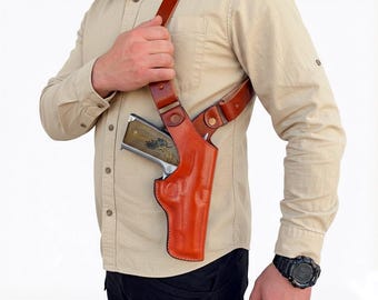 デザートイーグル用レザーショルダーホルスター - 垂直姿勢 - 本革