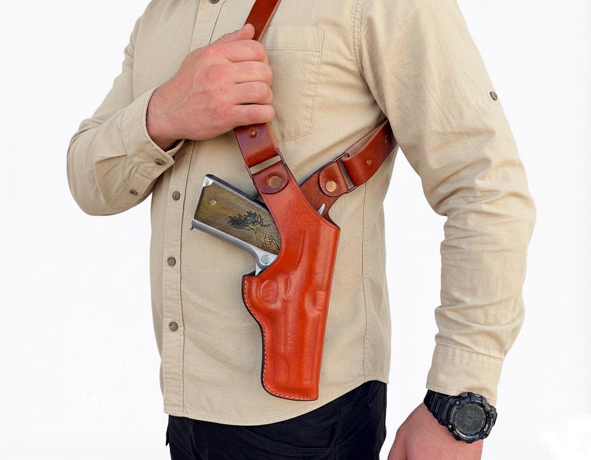 デザートイーグル用レザーショルダーホルスター - 垂直姿勢 - 本革