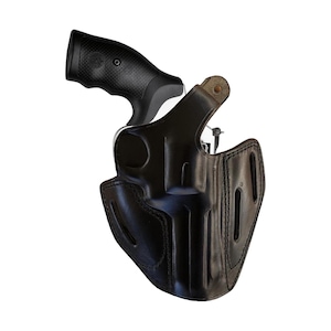 Leather Belt Fits S&W Model 686, 586, 637, 60 - Genuine Leather - 3 Slot Belt Loops - Revolver Leather Holster