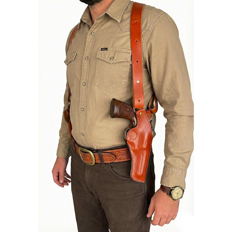 Fondina in pelle per spalla adatta a Ruger GP100 o SP101 - Pelle di prima qualità Marrone