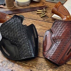 Funda de cuero para revólver BasketWeave para Ruger GP100 o SP101 imagen 2