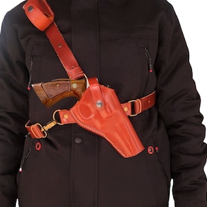 Leather Chest Holster Fits S&W Model 686 357 Magnum, Model 60, Brown or Black, Genuine Leather, Handmade