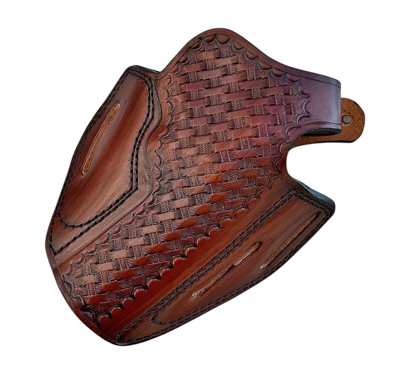 Funda de cuero para revólver BasketWeave para Ruger GP100 o SP101 imagen 4