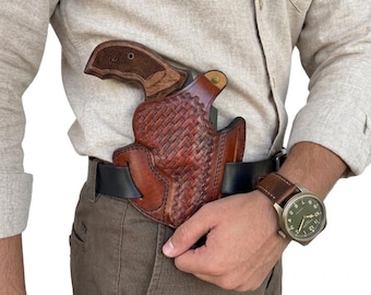 BasketWeave Revolver Leather Holster Fits Colt Python, King Cobra, Viper