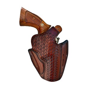 Funda de cuero para revólver BasketWeave para Ruger GP100 o SP101 imagen 3