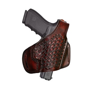 Pancake Leather Holster For Browning Hi Power, Brownig 1911 - Basket Weave - Genuine Leather
