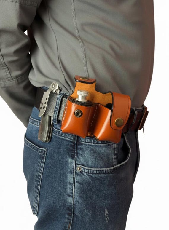 ガスガン ブラックリボルバーとホルスターとスピードローダー スピードローダー レザーベルト ダブルキャリア、リボルバーマガジン