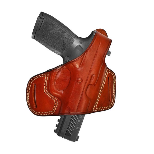 Pancake Leather Holster Fits Kimber Micro 9, 1911 .45 ACP - Genuine Leather - Double Magazine