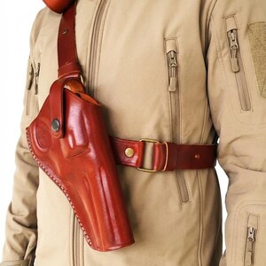 Leather Chest Holster Fits Ruger GP100, SP101 - SpeedLoader - Genuine Leather - Revolver Chest Holster image 6