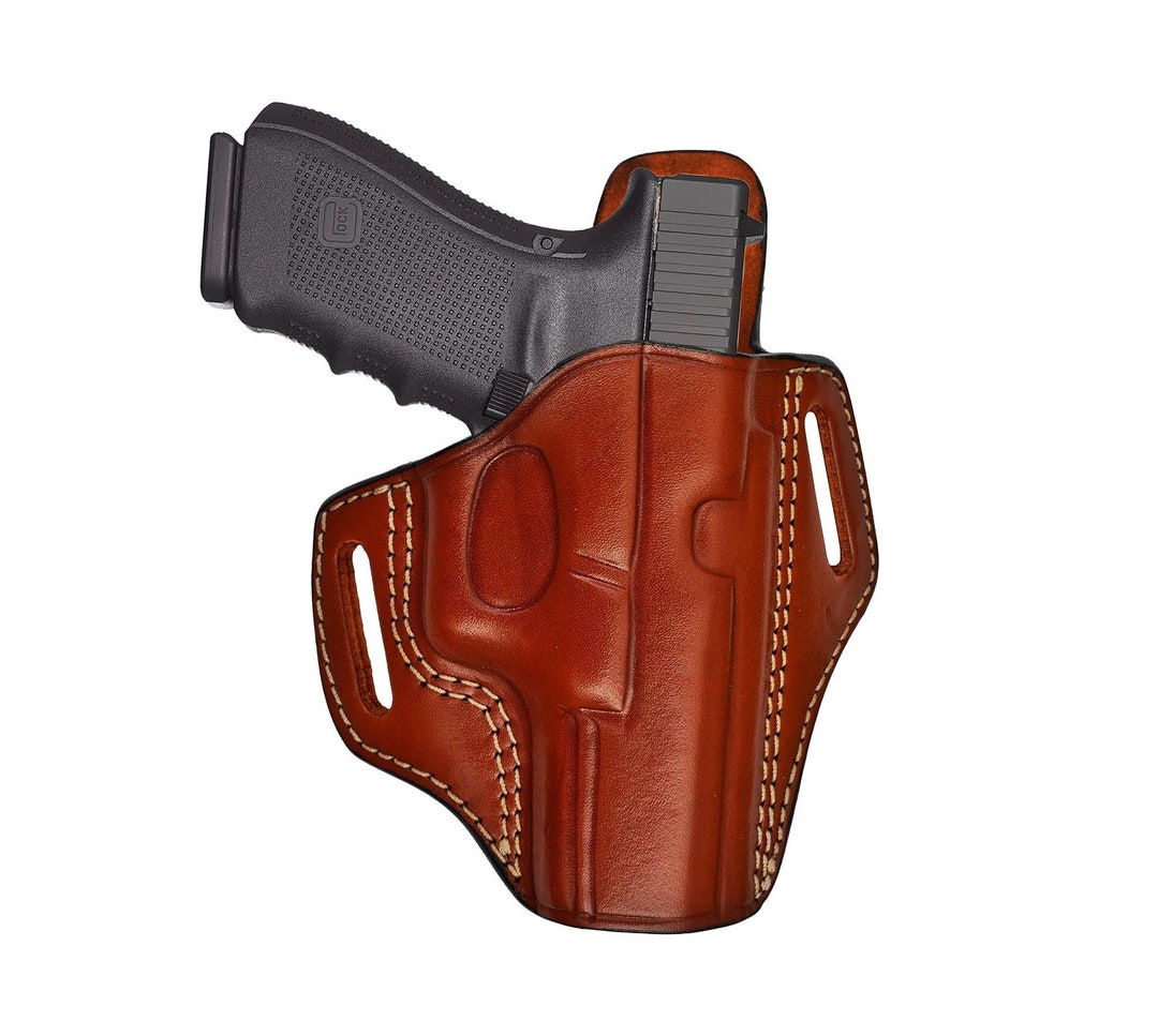 Leather OWB Holster For CZ 75 SP01 P01 P10S P07 - Right Hand Basket Weave Design