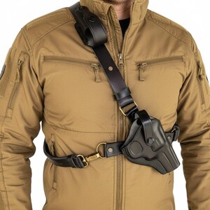 Leather Chest Holster Fits Ruger GP100, SP101 - SpeedLoader - Genuine Leather - Revolver Chest Holster image 2