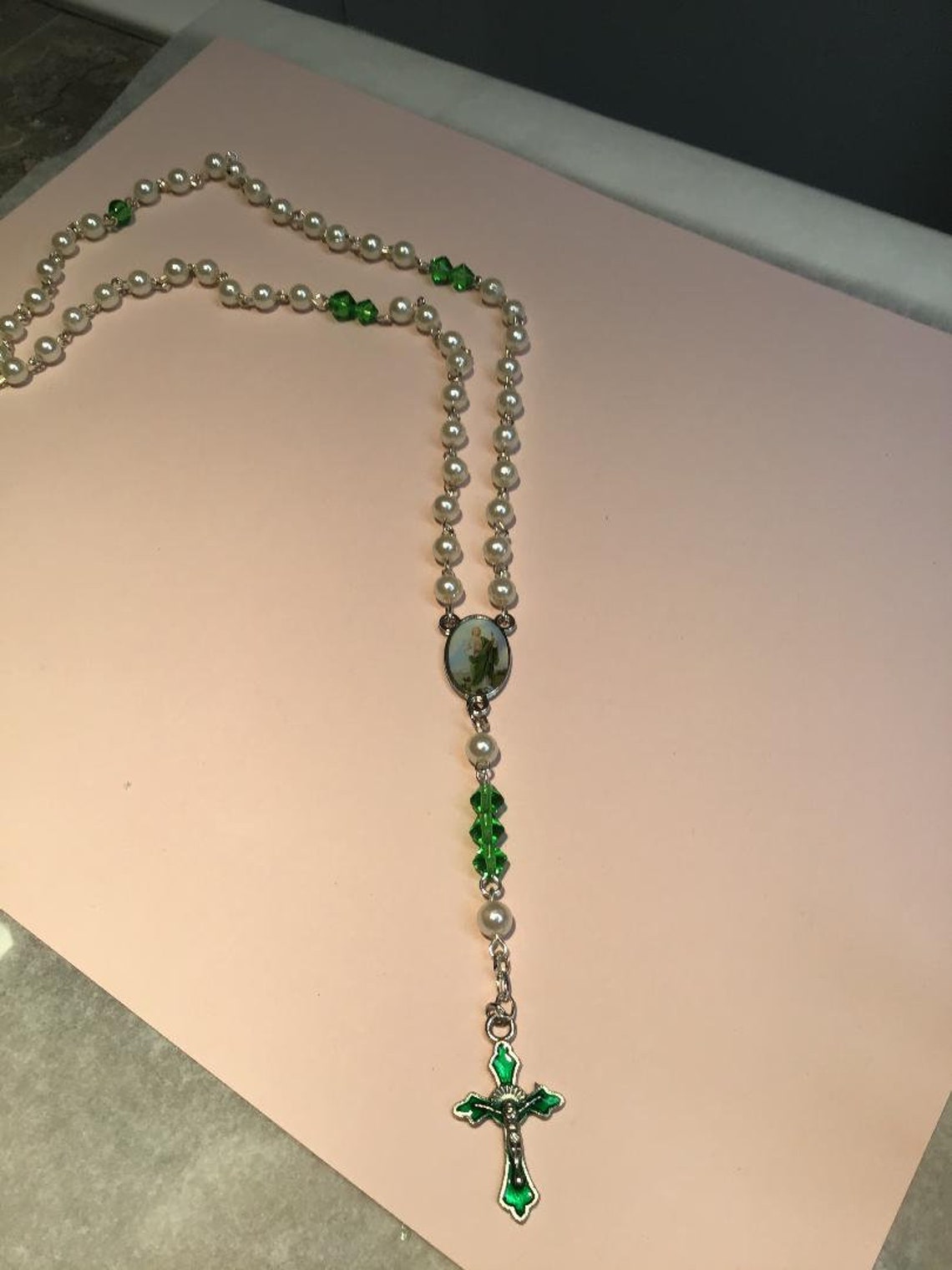 Handmade Rosary Made With Pearl Beads and Cross Charm Etsy