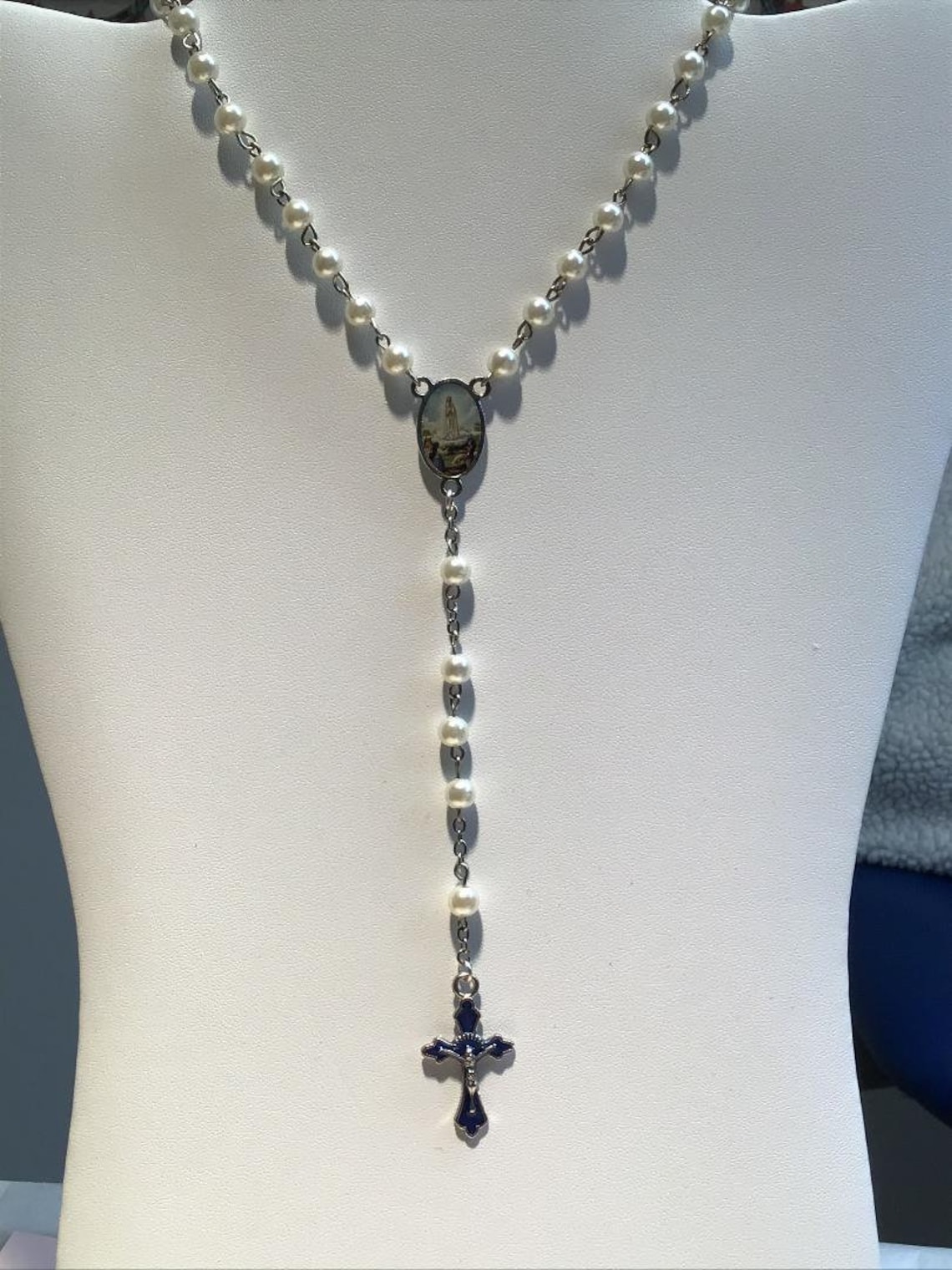 Handmade Rosary Made With Pearl Beads and Cross Charm Etsy