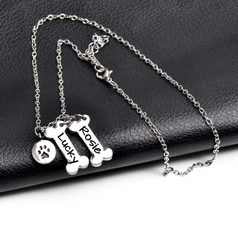 Engraved Custom Name Dog Bone Necklace Personalized Dog Bone Etsy