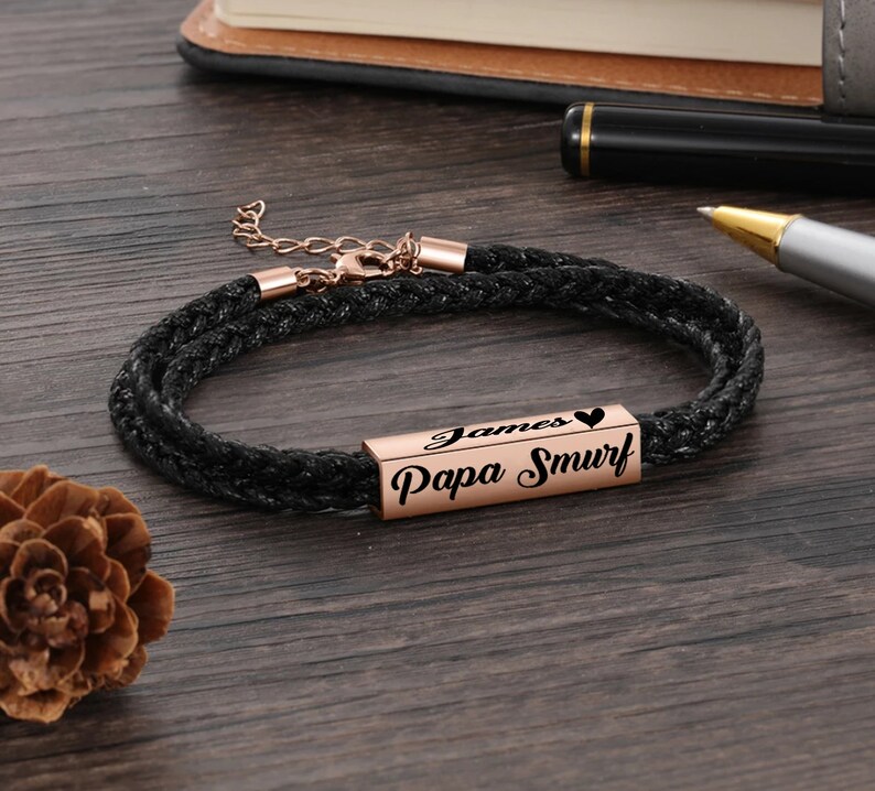 Men Leather Bracelet Family Name Bracelet Dad Bracelet Etsy.de