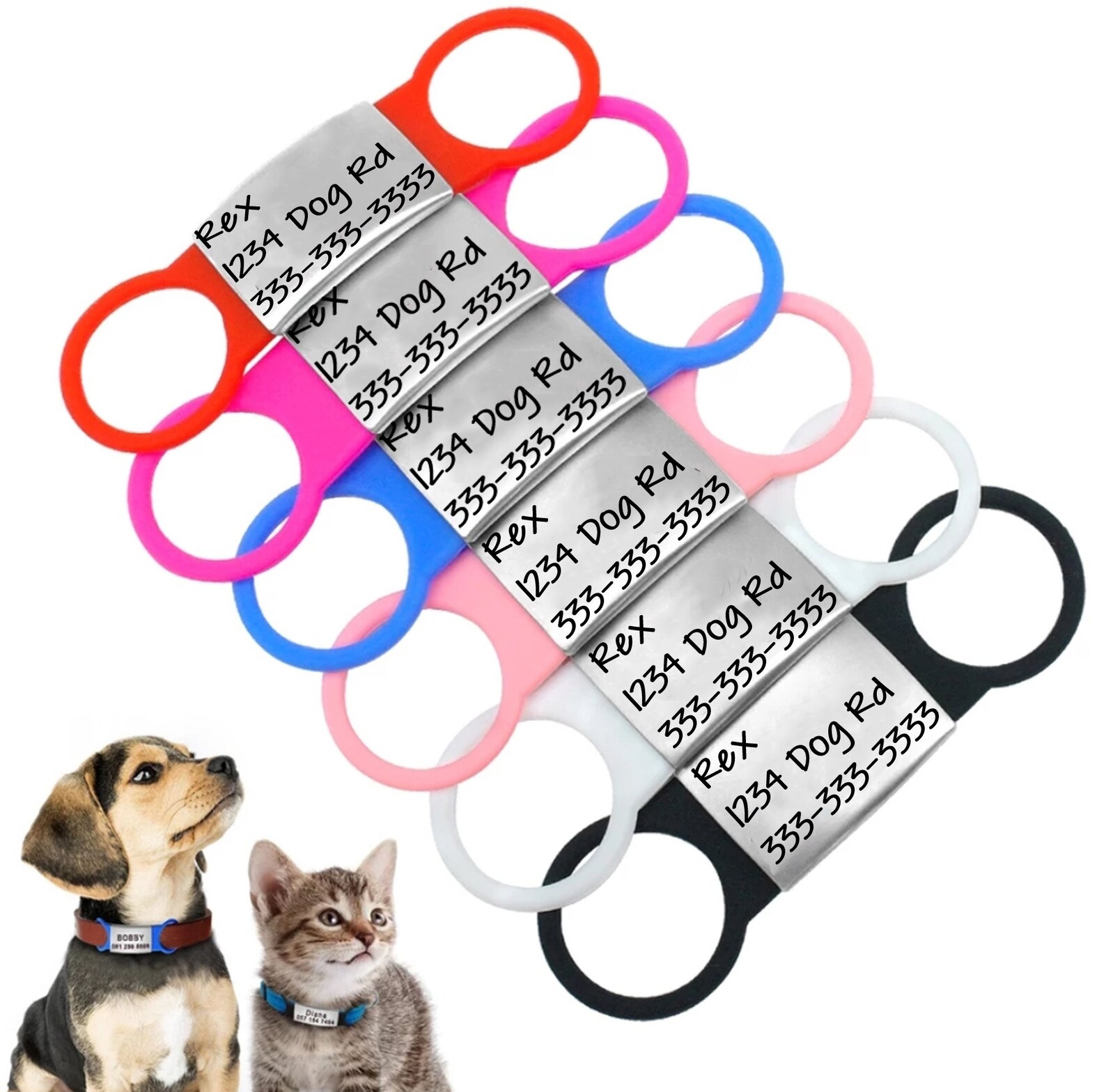 Engraved Slide on Dog ID Tag Steel Pet ID Tags Personalized Etsy