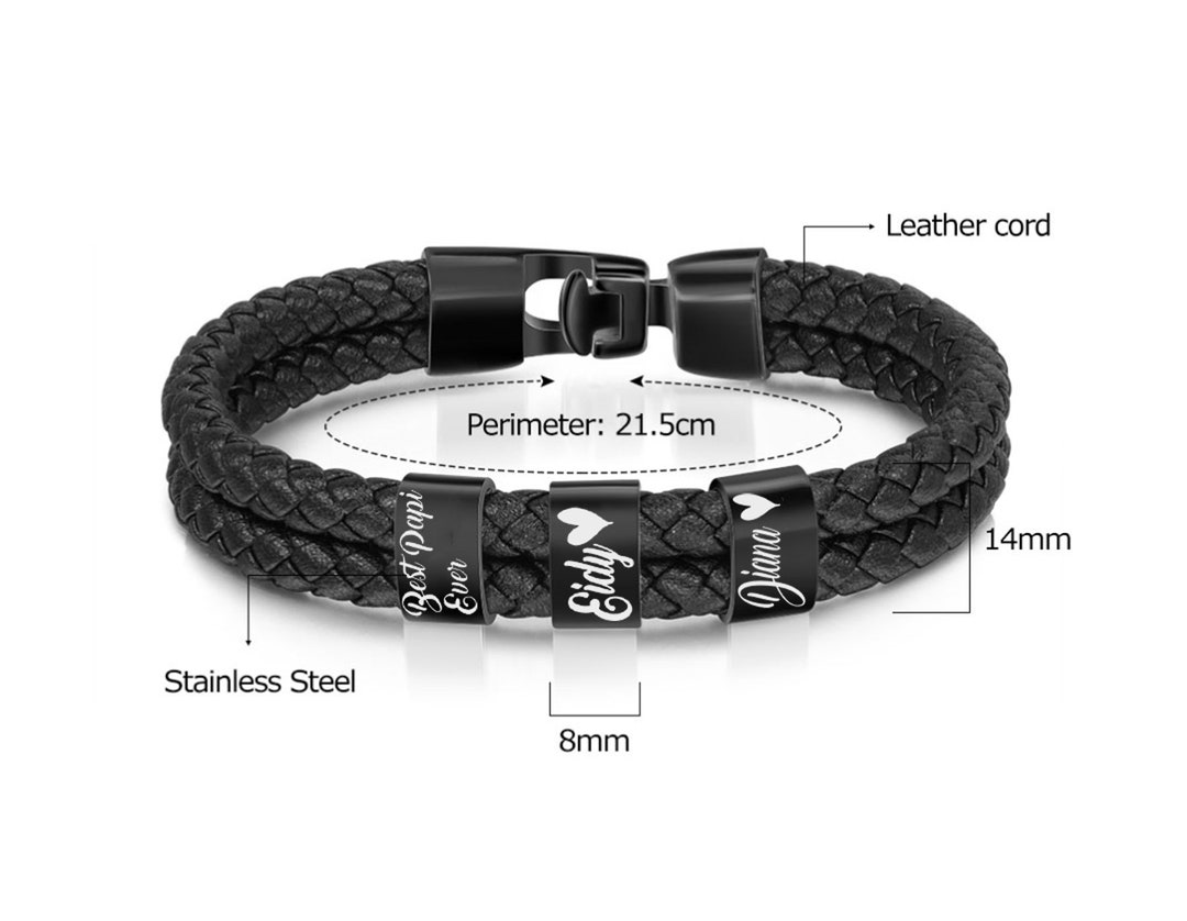 Personalized Men Leather Bracelet Men Bracelet Family Name Bracelet