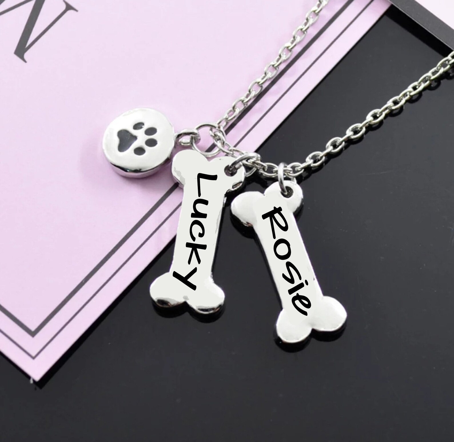 Engraved Custom Name Dog Bone Necklace Personalized Dog Bone Etsy