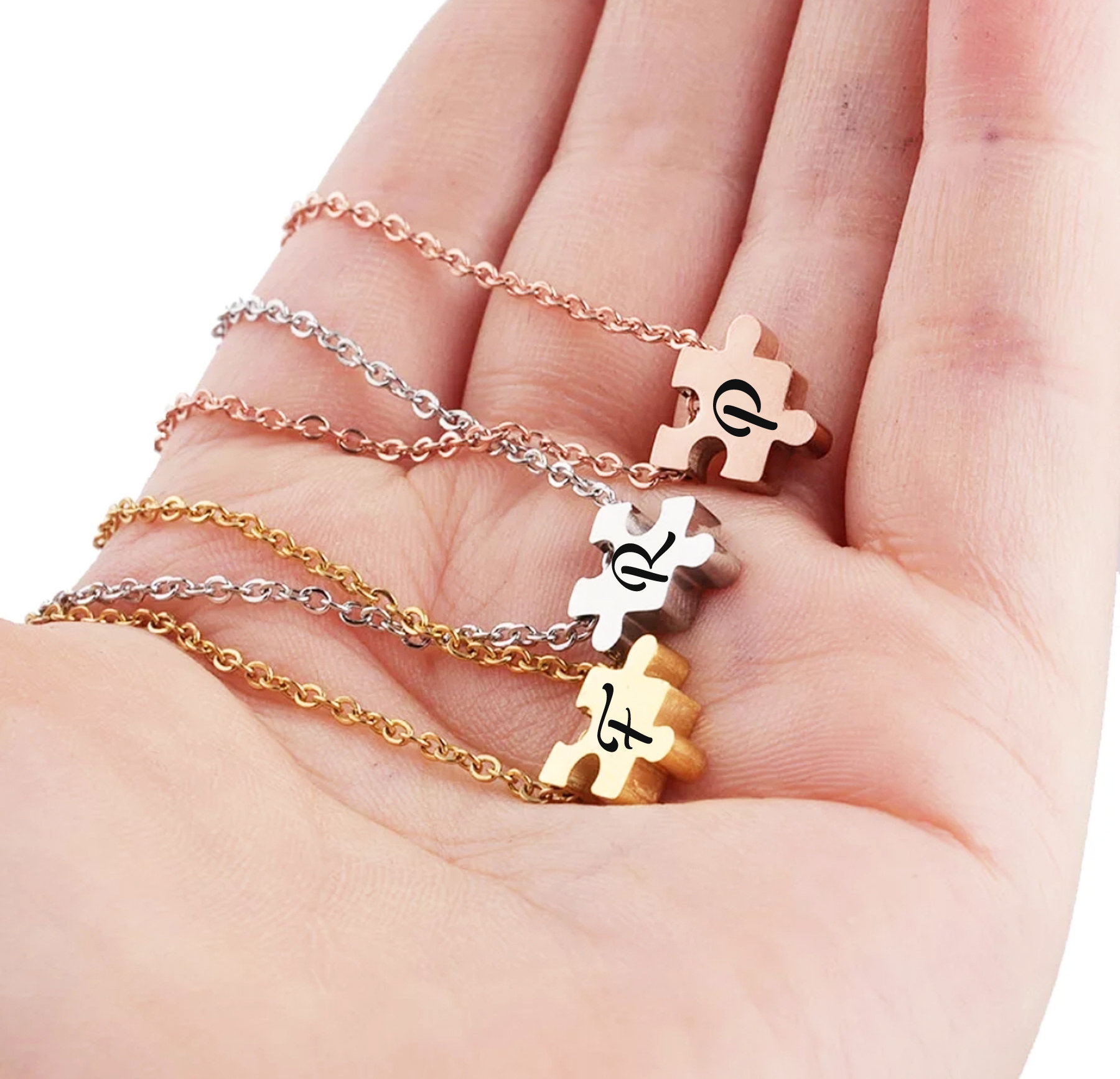 Engraved Tiny Puzzle Necklace Autism Awareness Necklace Dainty Etsy