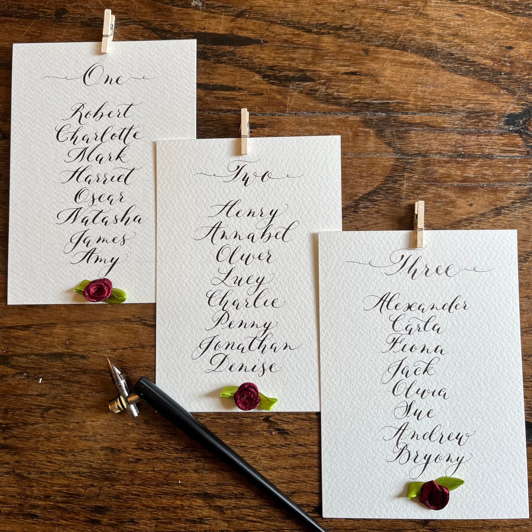 Hand Lettered Table Plan Card With Rosebud Decoration - Etsy UK