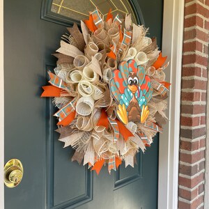 Fall Farmhouse Turkey Wreath for front Door, Thanksgiving Wreaths, Rustic Country Fall Mesh Wreath, Autumn Harvest Turkey Porch Decor, Gift image 6