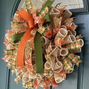 Fall Pumpkin and Gourd Wreath for Front Door, Fall Country Door Decor ...