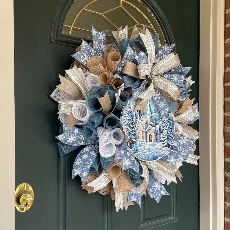 Neutral Christmas Wreath Winter Woodland Farmhouse Door Decoration Church Entrance Holiday Decor Religious Beige Large Mesh Entryway bild 7