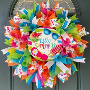 Vibrant Hello Summer Mesh Wreath for Front Door