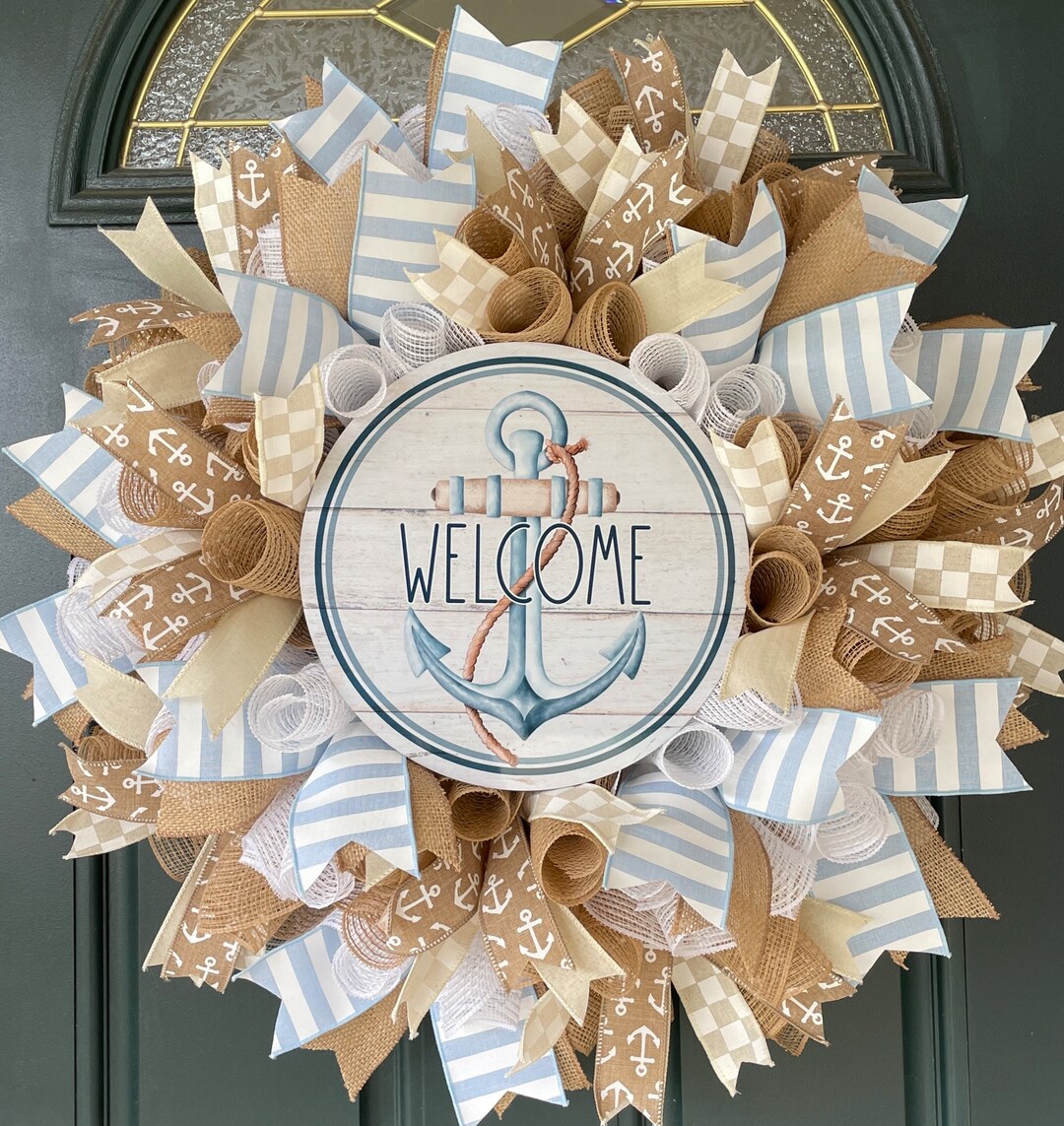 Anchor Wreath Beach Wreath for Front Door Coastal Ocean Decor Lake ...